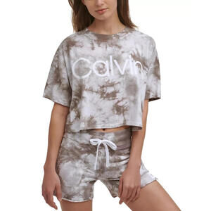 Calvin Klein Performance Cropped Tie-Dyed T-Shirt, Kensington Nude Beige, Sz XXL